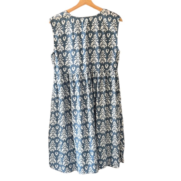 Giardino D”oriente Blue White Cotton Summer Midi Dress Geometric Large - Picture 7 of 8